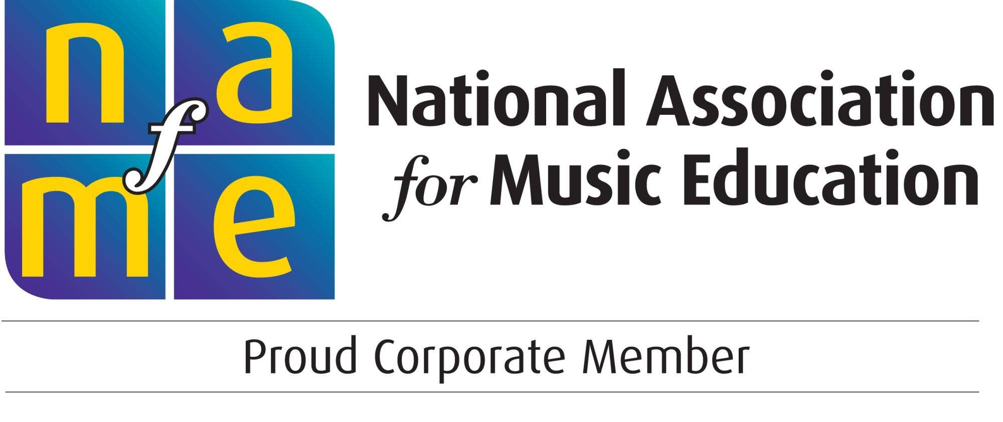 Graphic, the NAFME logo, with the text "National Association for Music Education, Proud Corporate Member"