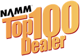 graphic, a logo showing the text 'NAMM Top 100 Dealer'
