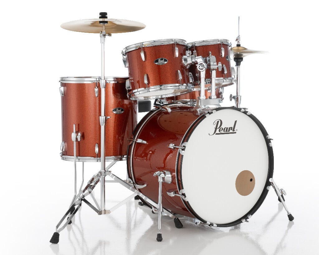 Pearl Roadshow 5 Piece Complete Drum Kit with Cymbals Burnt Orange Sparkle