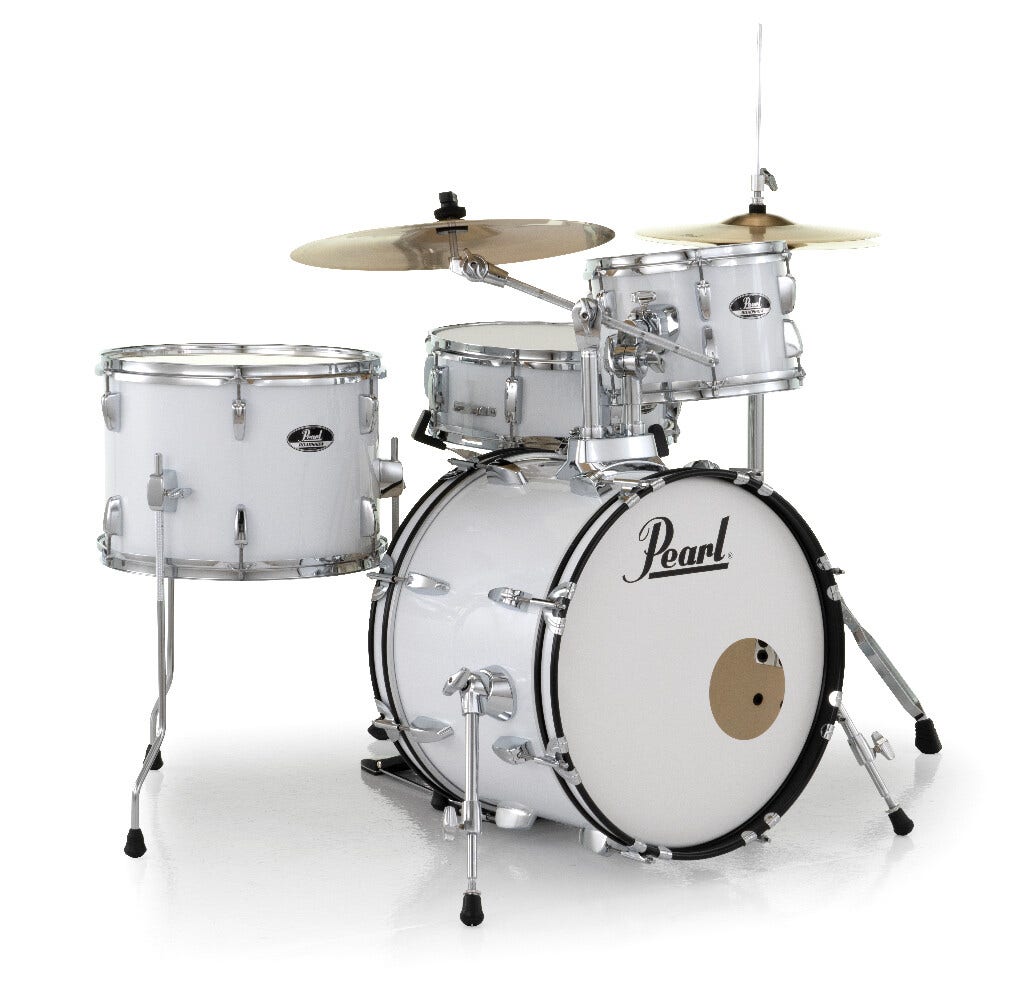 White pearl store drum set