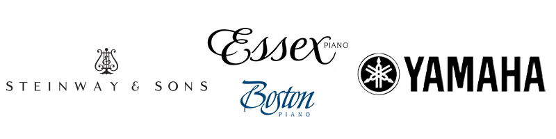 steinway and sons, boston, essex, and yamaha logos